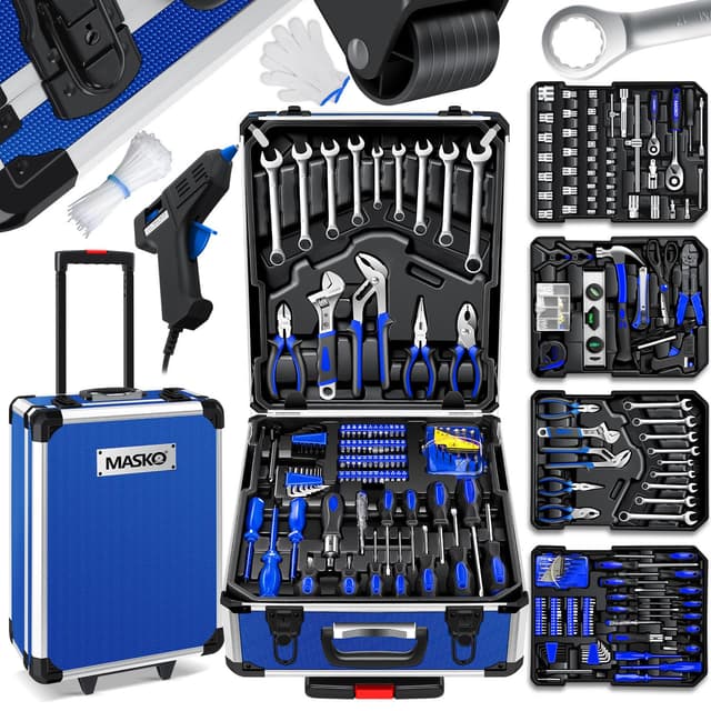 🔧 MASKO® Werkzeugkoffer 1299-teilig gefüllt | Werkzeugset im Aluminiumkoffer 🔧