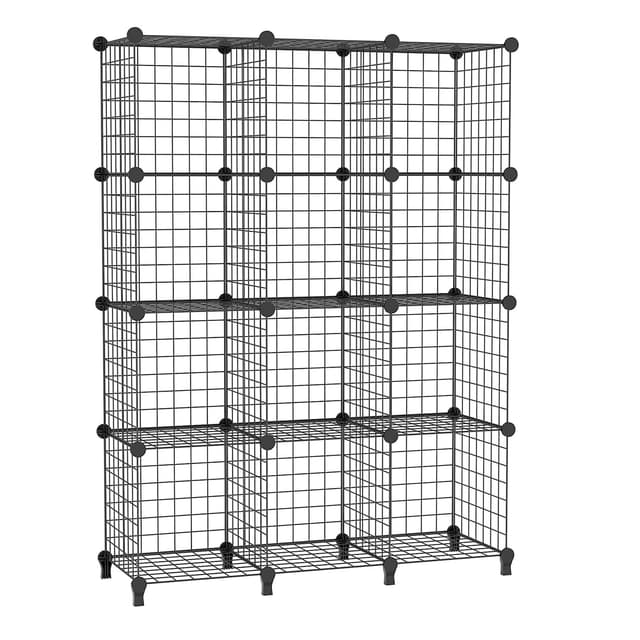 📚 AWTATOS 12 Drahtwürfel Stapelbarer Regal Mit Türen - DIY Metallgitter Würfelbuchregal Für Wohnzimmer, Schlafzimmer, Bad - Schwarz USCIH12BE Large Schwarz 🛋️