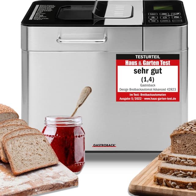 GASTROBACK Brotbackautomat Advance - Vollautomatische Brotbackmaschine + 18 Programmen inkl. Joghurtmaschine, Timer-Funktion, Zutatenfach, Sichtfenster, Brotautomat / Backmaschine in Edelstahl Optik Single