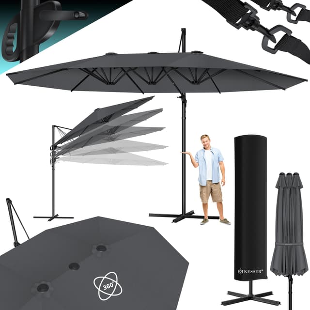 KESSER® Sonnenschirm Doppelsonnenschirm 4,6m x 2,7m 🌞 | Ampelschirm mit Kurbel & Ständer | Aluminium wasserabweisend | Neigbar Kippbar 360° Drehbar Anthrazit