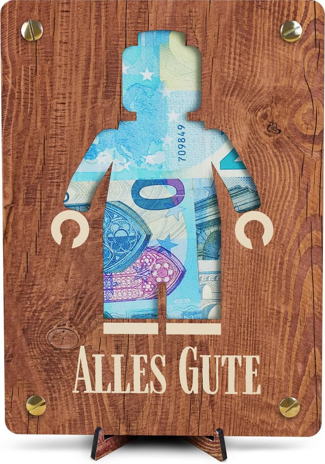 XL Geldgeschenk aus Holz inkl. Ständer | Baumeister Karte 💌🌳📝🎁♻️
