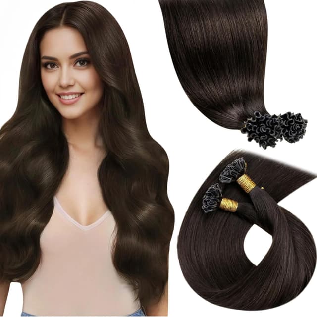 LaaVoo Bonding Extensions Echthaar Keratin Braun Remy Extensions Echthaar U Tip 1g/s Hot Fusion Echthaar Extensions Bondings 50g 40cm 50s 40 cm 1-28 U Tip#2
