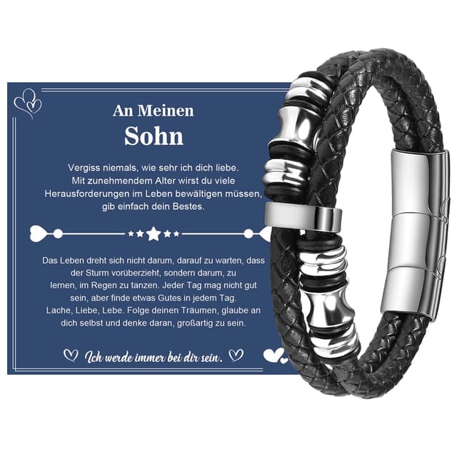 🎁 Geschenk für Sohn - Herren Lederarmband mit Botschaft 🎉
