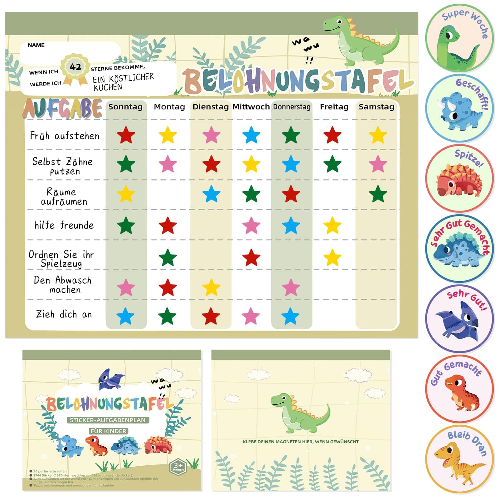 🌟🦕 Khlerox Belohnungstafel Kinder magnetisch - Förderung von Verantwortung und Guten Gewohnheiten