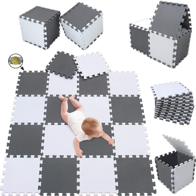 🧩👶 Meiqicool Puzzlematte Baby Matte Spielmatte Krabbelmatte Kinder Eva Foam Play Mat 18 teilig, 1,42x1,14m Weiß Grau 0112 0 Weiß-grau 18 Pièce - 31.99€