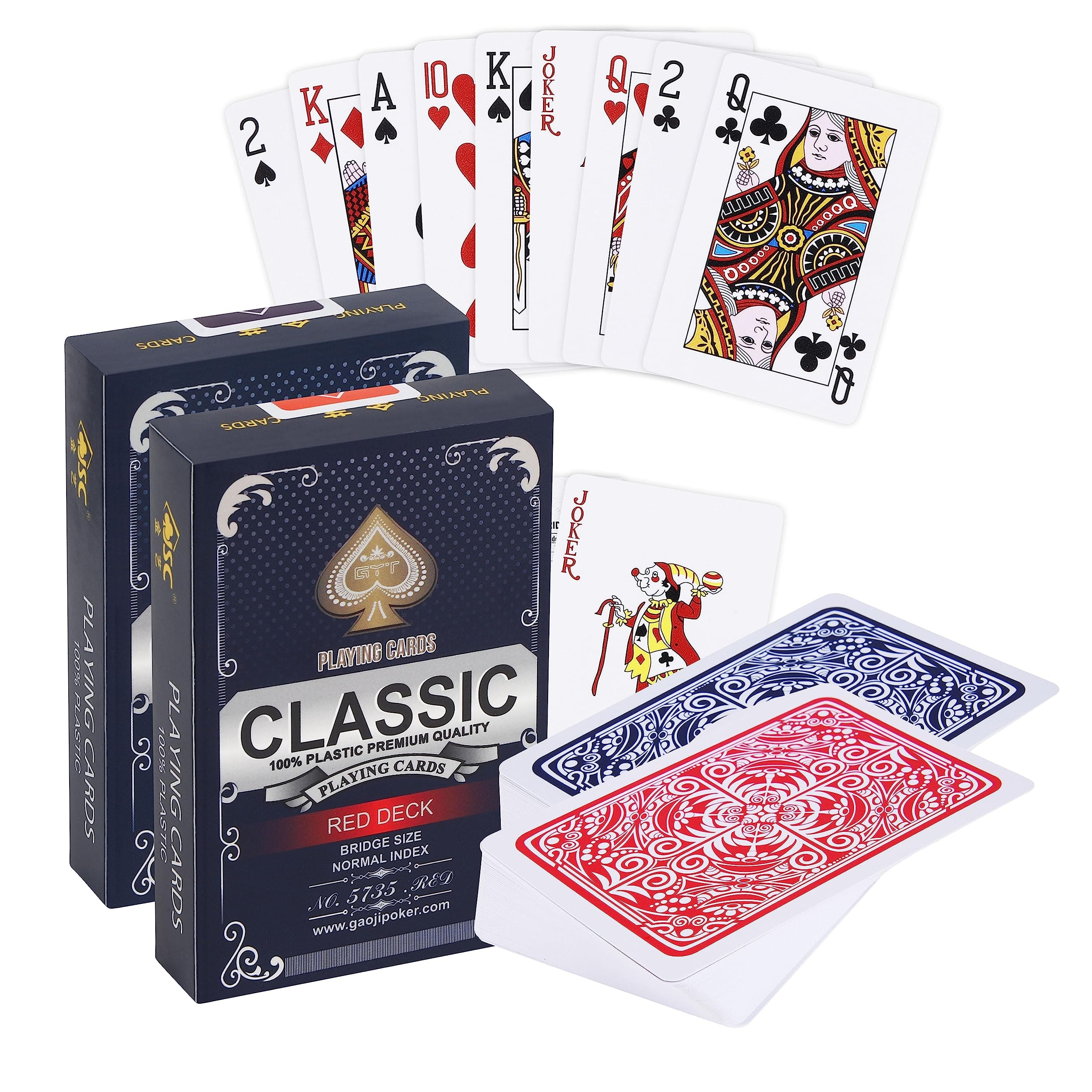 🃏 2X Kunststoff Spielkarten | Wasserdicht & Robust | Luxus Design | Bridge & Poker | Duo Pack Rot 2x (Rot + Blau) 🃏