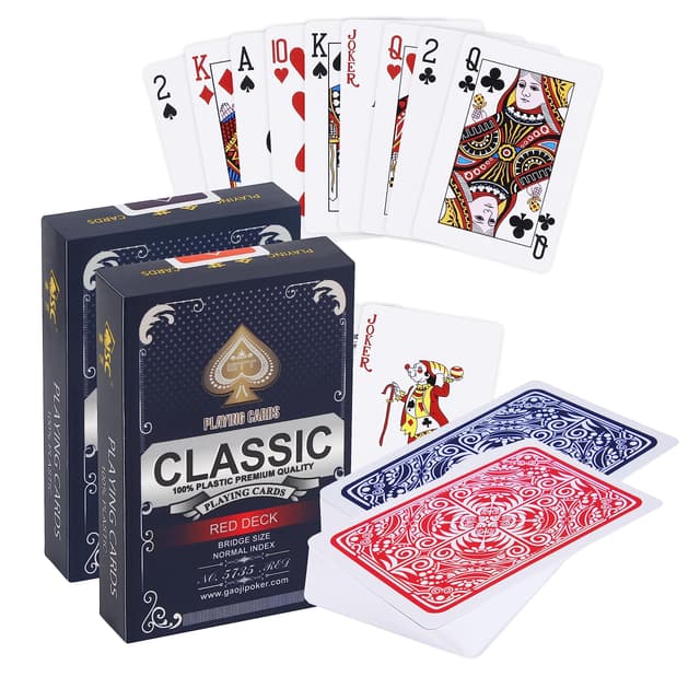 🃏 2X Kunststoff Spielkarten | Wasserdicht & Robust | Luxus Design | Bridge & Poker | Duo Pack Rot 2x (Rot + Blau) 🃏