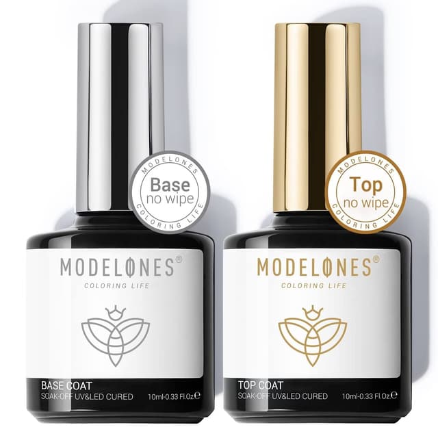 Modelones Base Coat Top Coat Gel UV LED Nagellack Set No Wipe Unterlack & Überlack 10ml x 2