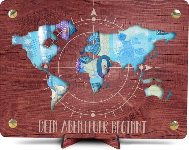 Weltkarte Geldgeschenk aus Holz 🌍💸 XL Geldgeschenk inkl. Ständer