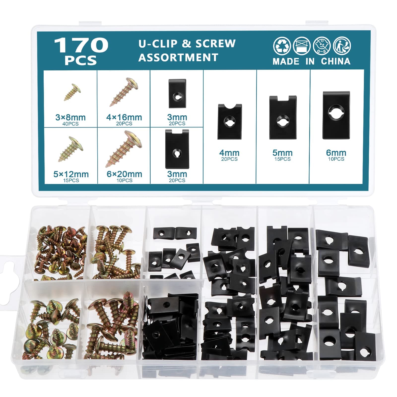 WiMas 170PCS Automobil U-Clip und Schrauben Sortiment 🚗
