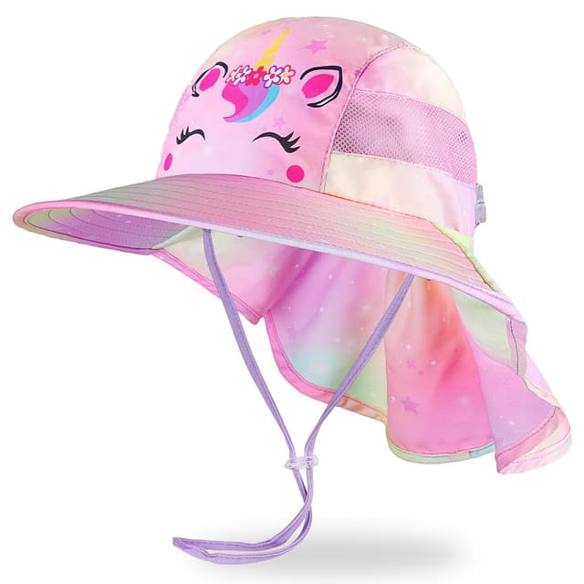 MHJY Sonnenhut Kinder Mädchen Hut Sommer UV Schutz 50 Mützen Einhorn Anglerhut