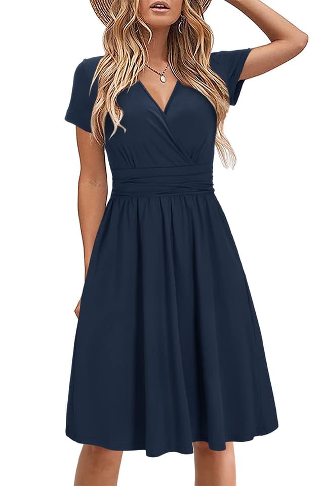 STYLEWORD Damen Sommerkleid V-Ausschnitt mit Taschen 🌺 L Marine