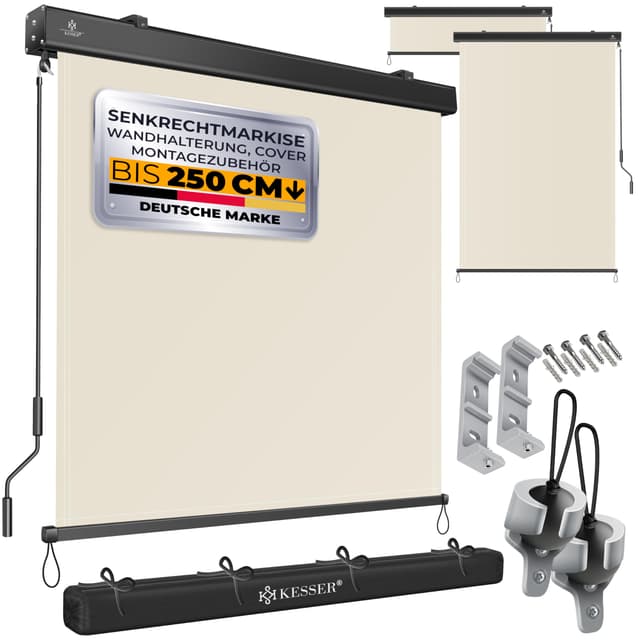🌞 KESSER® Senkrechtmarkise 200x250cm Außenrollo Handkurbelmechanismus Balkonrollo 🌿