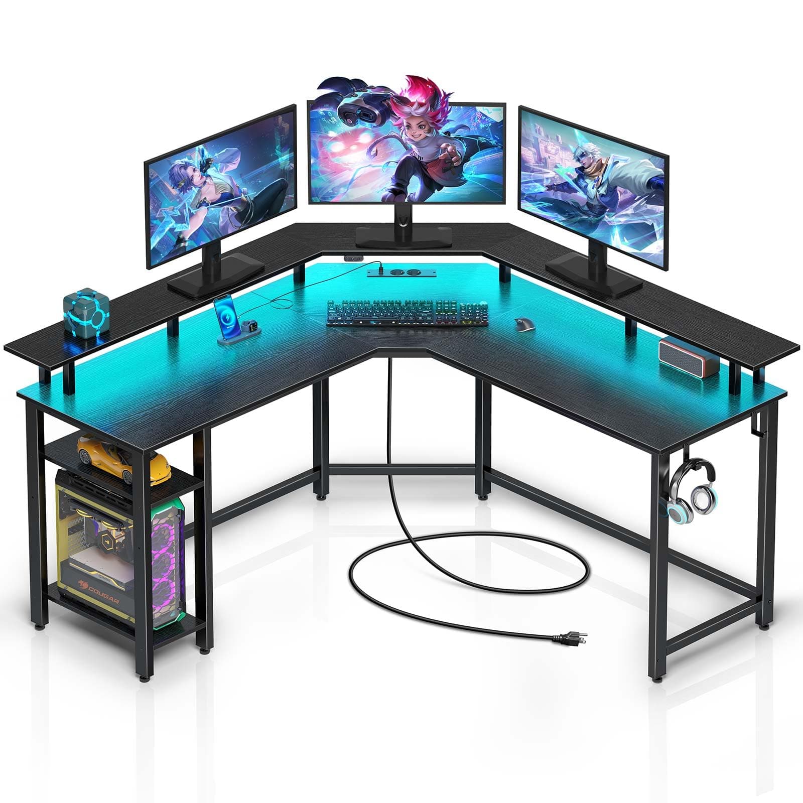 Rolanstar Schreibtisch L Form mit LED & Steckdosen