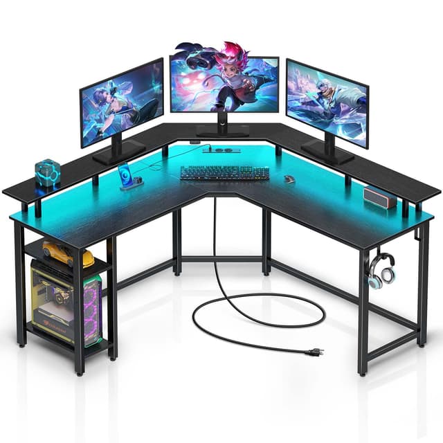 Rolanstar Schreibtisch L Form mit LED & Steckdosen