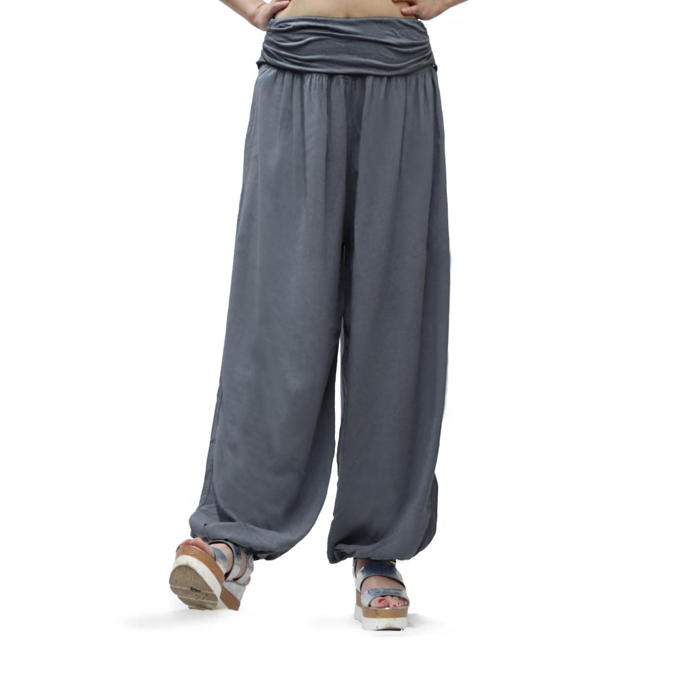 Glamexx24 Damen Haremshose 🌸 Leichte Pumphose Aladin-Hose Sarouelhose Yogapant Pluderhose Freizeithose Sommerhose XL-3XL Dunkelgrau Uni