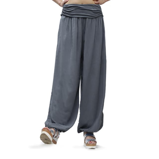 Glamexx24 Damen Haremshose 🌸 Leichte Pumphose Aladin-Hose Sarouelhose Yogapant Pluderhose Freizeithose Sommerhose XL-3XL Dunkelgrau Uni