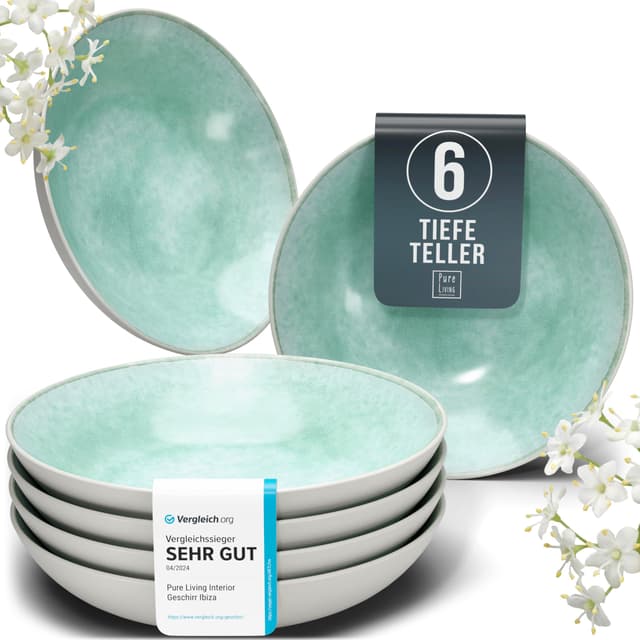 Steingut Suppenteller 6 Pers. Ibiza Hochwertiges Mediterranes Set ✅