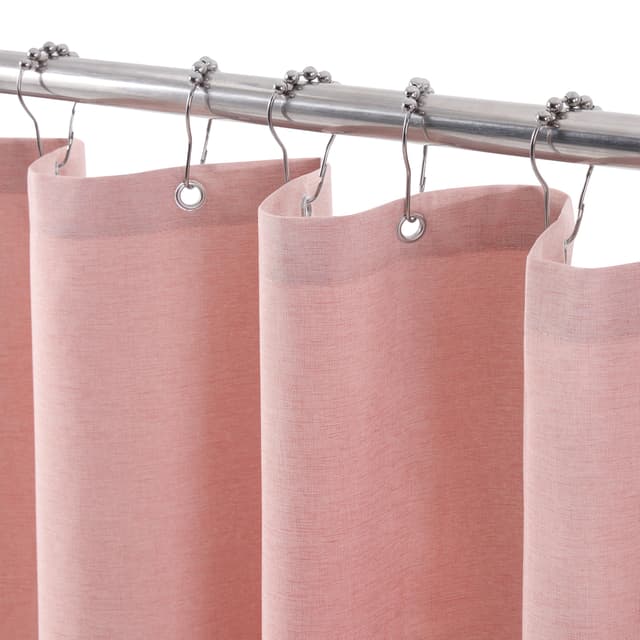 Duschvorhang Leinen mit Metall Duschvorhangringe Stoff Textil Badewannenvorhang 🏠PREMIUM QUALITÄT🏠 - 92 x 182cm (Rosa) Leinen - Rosa H182 x B92 cm (1er Pack)