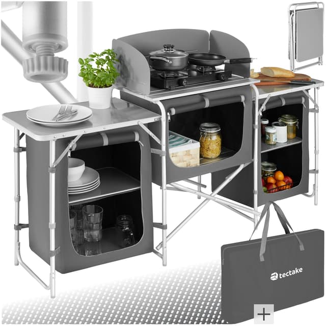 🏕️ Super Angebot: Tectake® Camping Küche faltbar mit Staufächern und Tragetasche