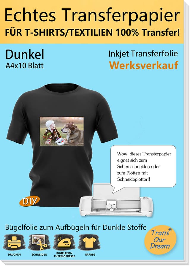 TransOurDream A4X10 +1 A3 Silikonpapier, ECHTE Bügelfolie Transferfolie Transferpapier