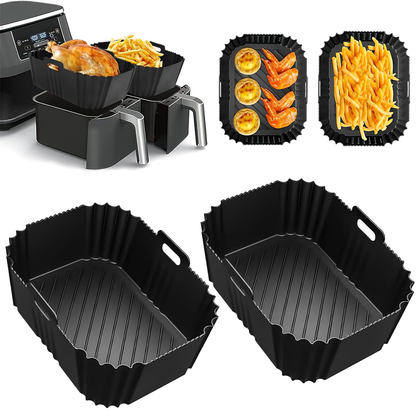 🔥 HONYAO Heißluftfritteuse Zubehör für Dual Zone Airfryer, 2 Stück Silikonformen 🍟