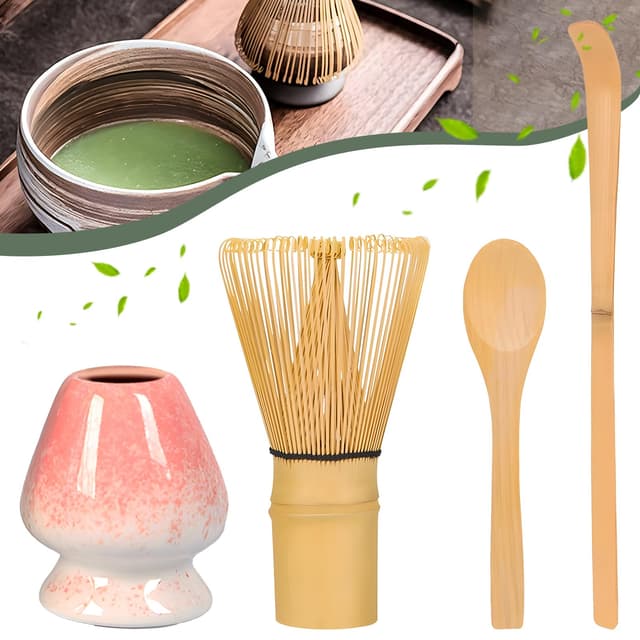 🍵🎁 4-teiliges Japanisches Matcha-Set Zubehör - Macha Tea Set mit Whisk und Löffel