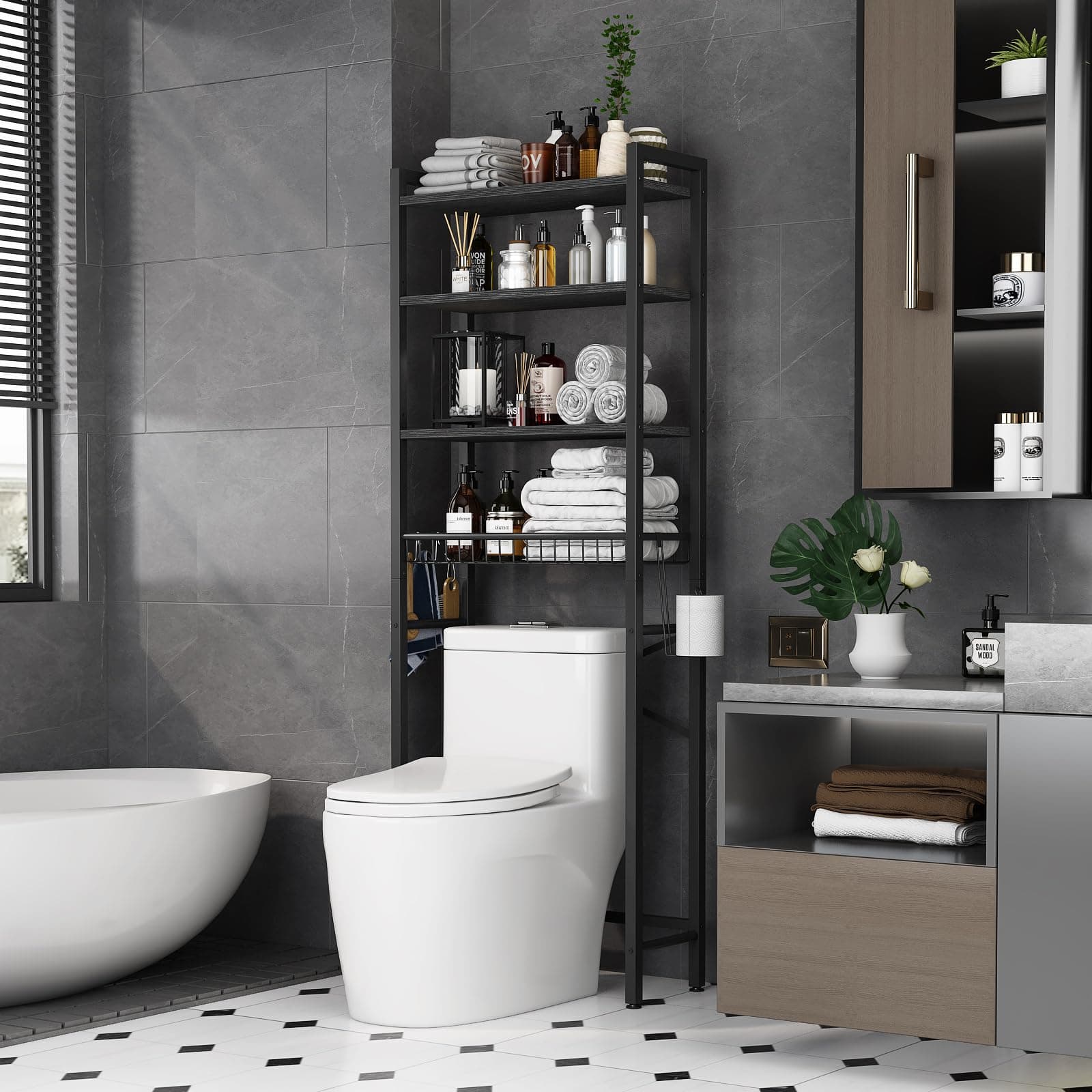Kalrin Toilettenregal 4-stufiges Verstellbares Multifunktionsregal 🚽🛁