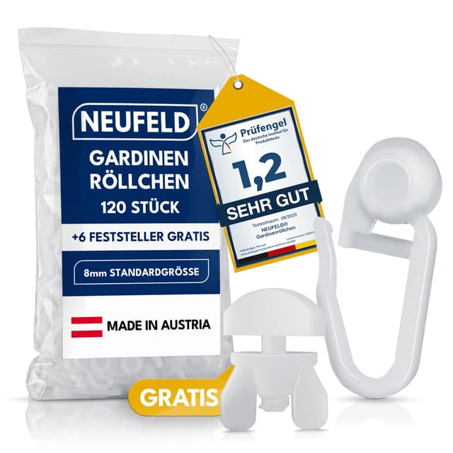 NEUFELD® 120 Gardinenröllchen für Innenlauf Schienen 🏠🔗 | Waschfeste Vorhangrollen