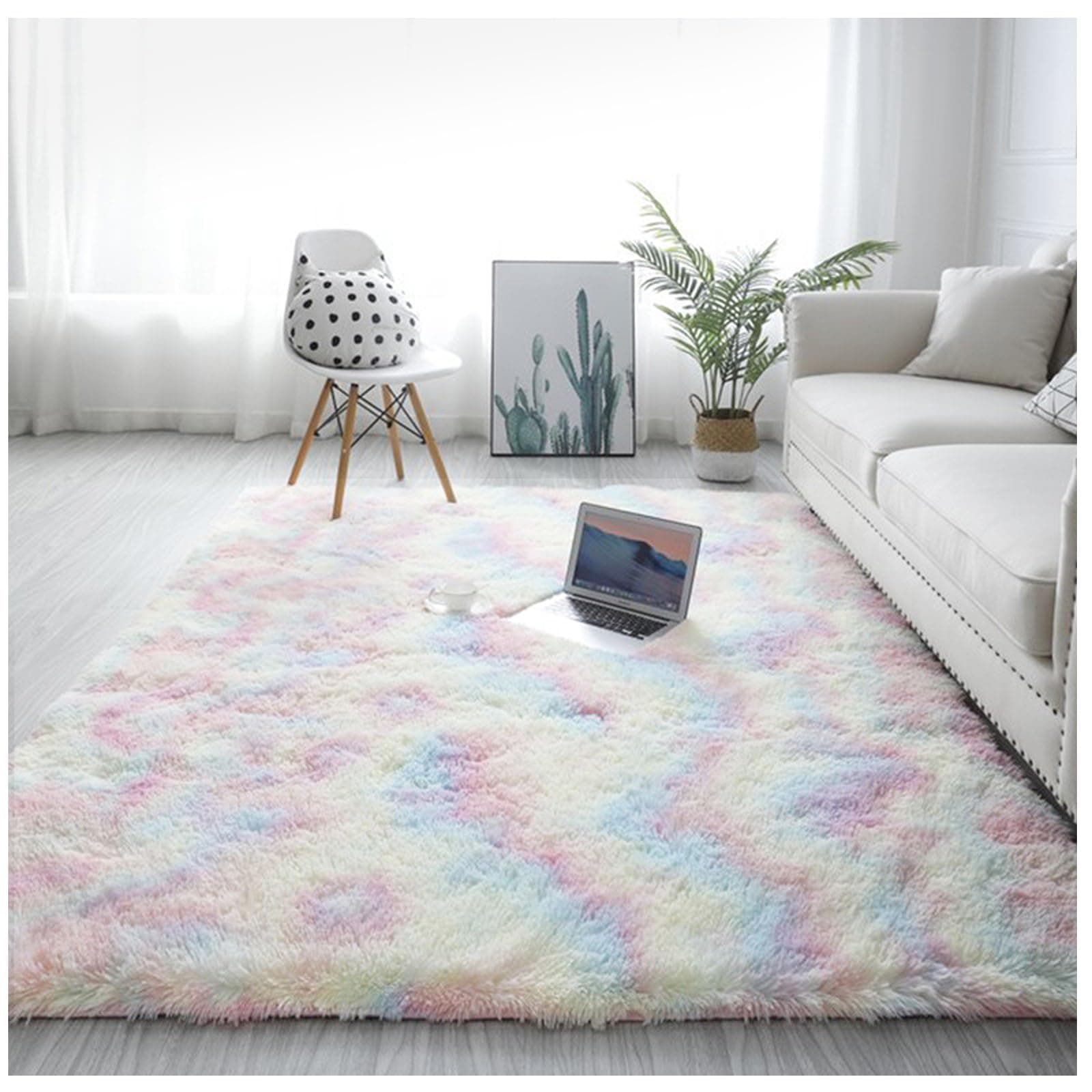 Mehrfarbiger Hochflor Teppich für gemütliches Wohnzimmer 🌟