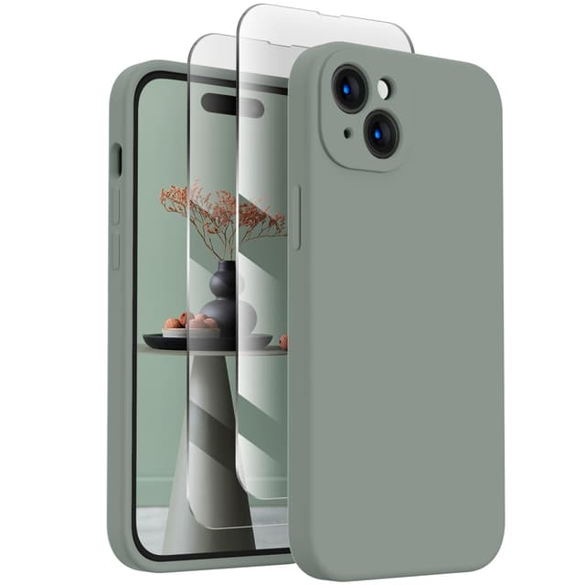 FireNova iPhone 15 Hülle 📱🔥 | Premium Silikon, Kamera Schutz, 2 Bildschirmschutz, Anti-Kratz Mikrofaser, Calke Grün