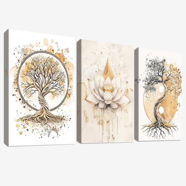 Lebensbaum Yin Yang Wandkunst - 3-teiliges Leinwandbild 🌳☯️