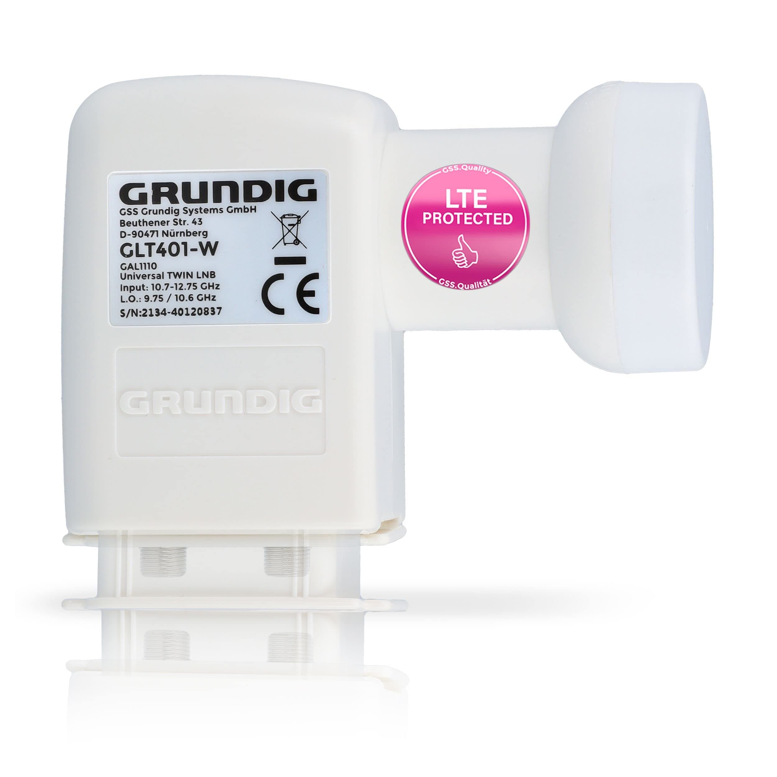 📡 GSS Twin LNB Weiß für digitale Satellitenschüssel mit LTE Filter - 2 Teilnehmer, TV - 2fach, 2-Fach, Full HD, 4K, HDTV, 0.1dB, Sat, Wetterschutz