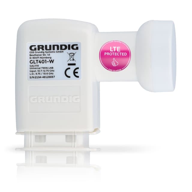 📡 GSS Twin LNB Weiß für digitale Satellitenschüssel mit LTE Filter - 2 Teilnehmer, TV - 2fach, 2-Fach, Full HD, 4K, HDTV, 0.1dB, Sat, Wetterschutz