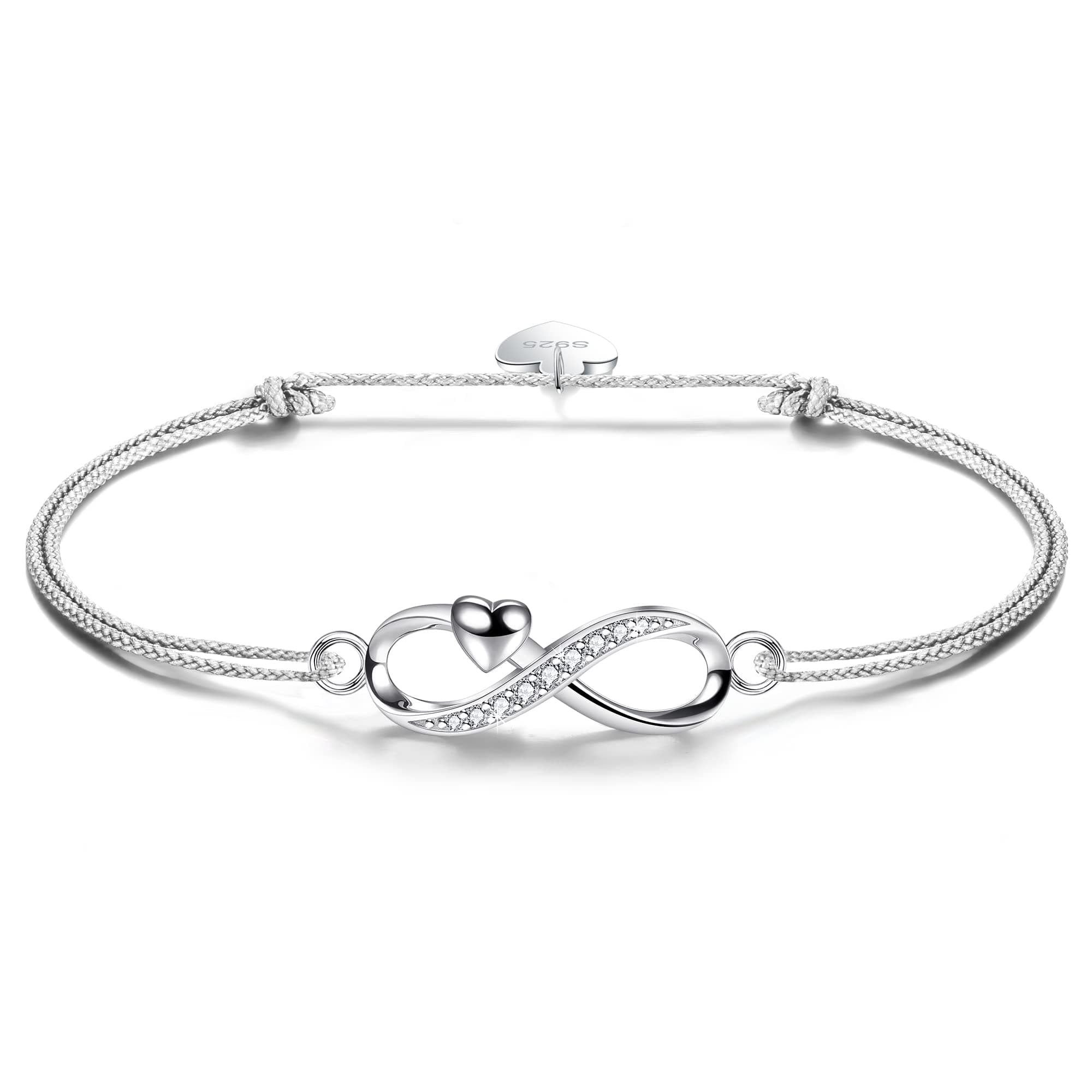 F.ZENI Armbänder Damen 925 Sterling Silber Kubisches Zirkonia Kuss Armband Akzent Unendlichkeit für Immer Armbänder für Damen Grey - 2 ❤️