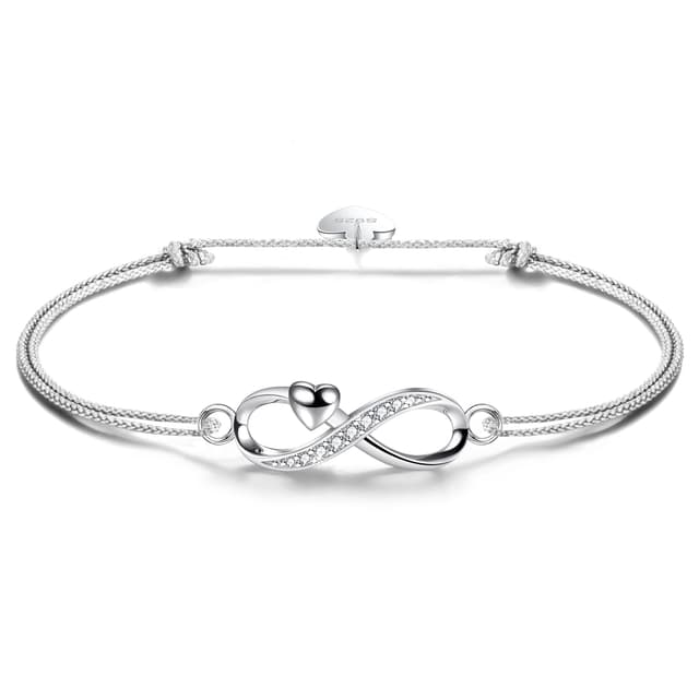 F.ZENI Armbänder Damen 925 Sterling Silber Kubisches Zirkonia Kuss Armband Akzent Unendlichkeit für Immer Armbänder für Damen Grey - 2 ❤️