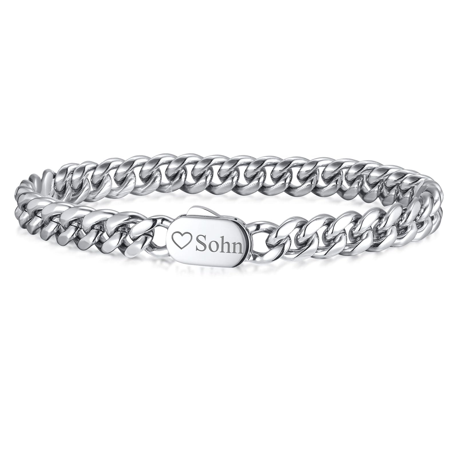 TempBeau Armband Herren Papa Geschenke Personalisiertes 🎁 Gravur Sohn Edelstahl Armbänder Silber Schmuck Geschenke für Männer Daddy Freund 21.5cm Länge Armkette Modeschmuck Weihnachten Tag Vatertag 01#B-Sohn