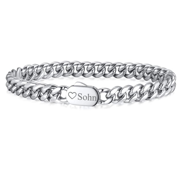 TempBeau Armband Herren Papa Geschenke Personalisiertes 🎁 Gravur Sohn Edelstahl Armbänder Silber Schmuck Geschenke für Männer Daddy Freund 21.5cm Länge Armkette Modeschmuck Weihnachten Tag Vatertag 01#B-Sohn