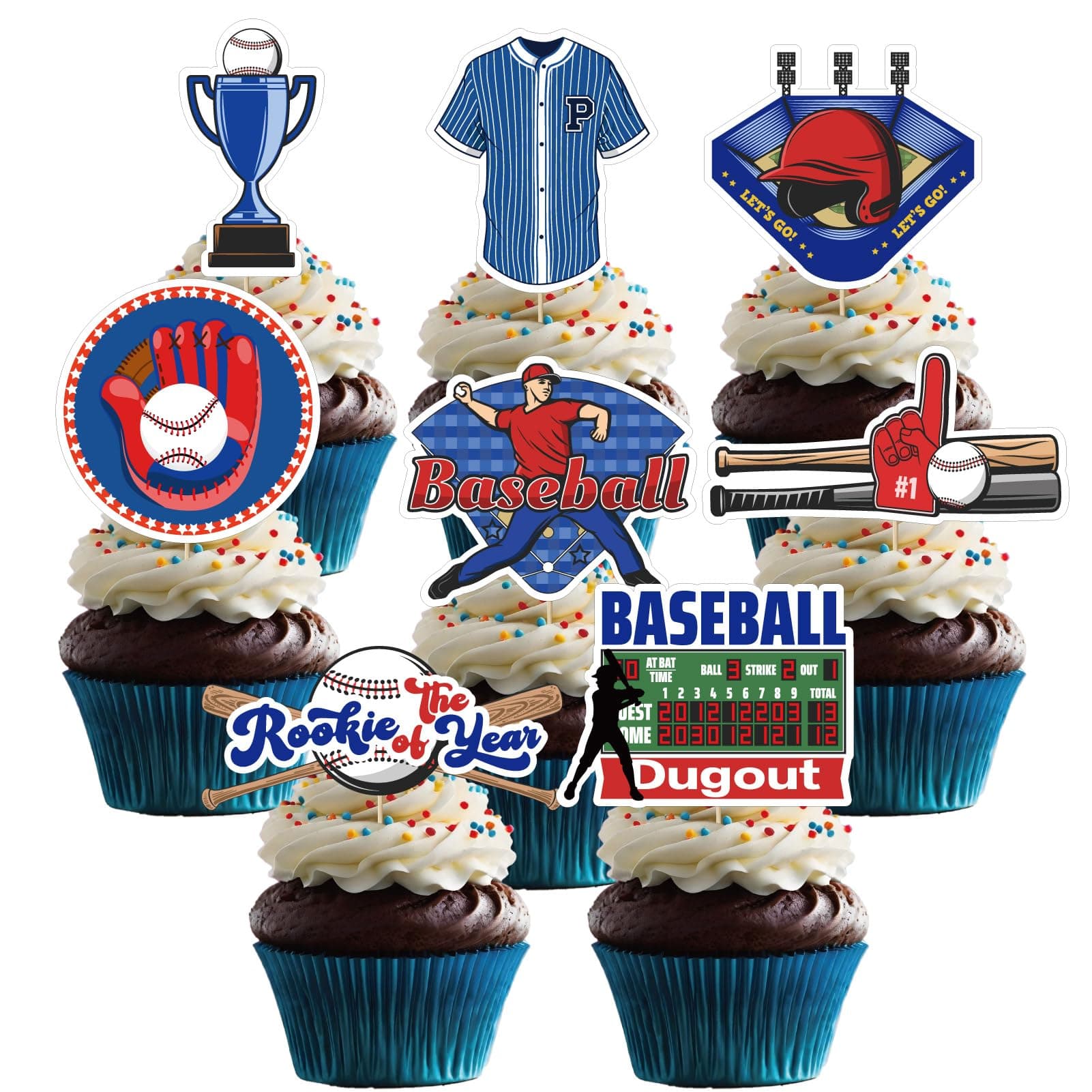 🧁🎉 32 Stück Baseball Cupcake Toppers - Party Dekoration Set 🎉🧁