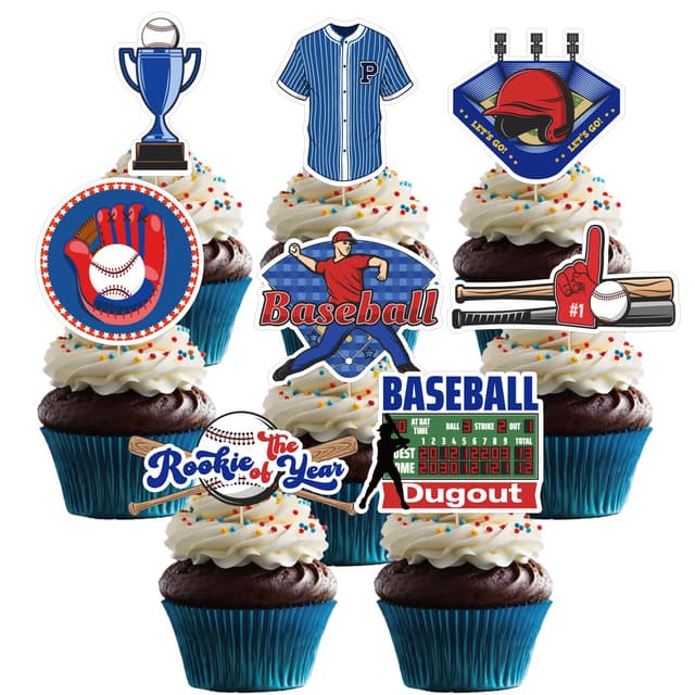 🧁🎉 32 Stück Baseball Cupcake Toppers - Party Dekoration Set 🎉🧁