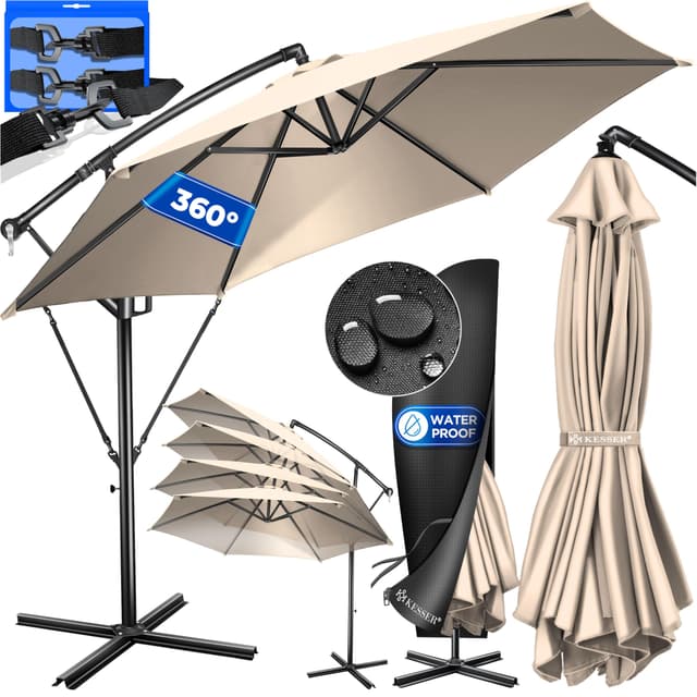 🌞 KESSER® Alu Ampelschirm Sonnenschirm + Abdeckung Ø300 cm & Kurbelvorrichtung 🌿