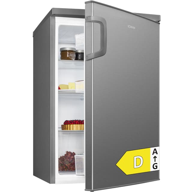 Bomann® Kühlschrank ohne Gefrierfach | Energieklasse D | 🌿🍎🥪 | leise 39dB | 3 Ablagen | Türanschlag wechselbar | 133L | Kühlschrank klein mit Gemüsefach | Standardkühlschrank | VS 2195.1 inox