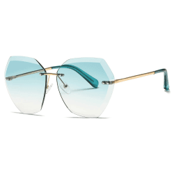 🕶️🌟 Kimorn Sonnenbrillen für Frauen Übergroße Diamant-Schneidlinse AE0534 Gold / Farbverlauf Pfauengrün 65mm