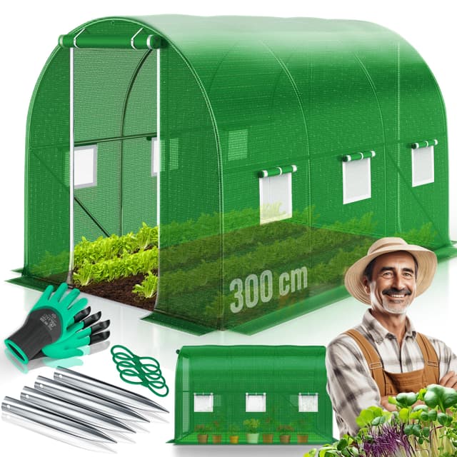 KESSER® Folien-Gewächshaus Stabil mit 6 Fenster mit Moskitonetz & Tür 🌿 Garten-Tunnel 300x200 cm 🌱