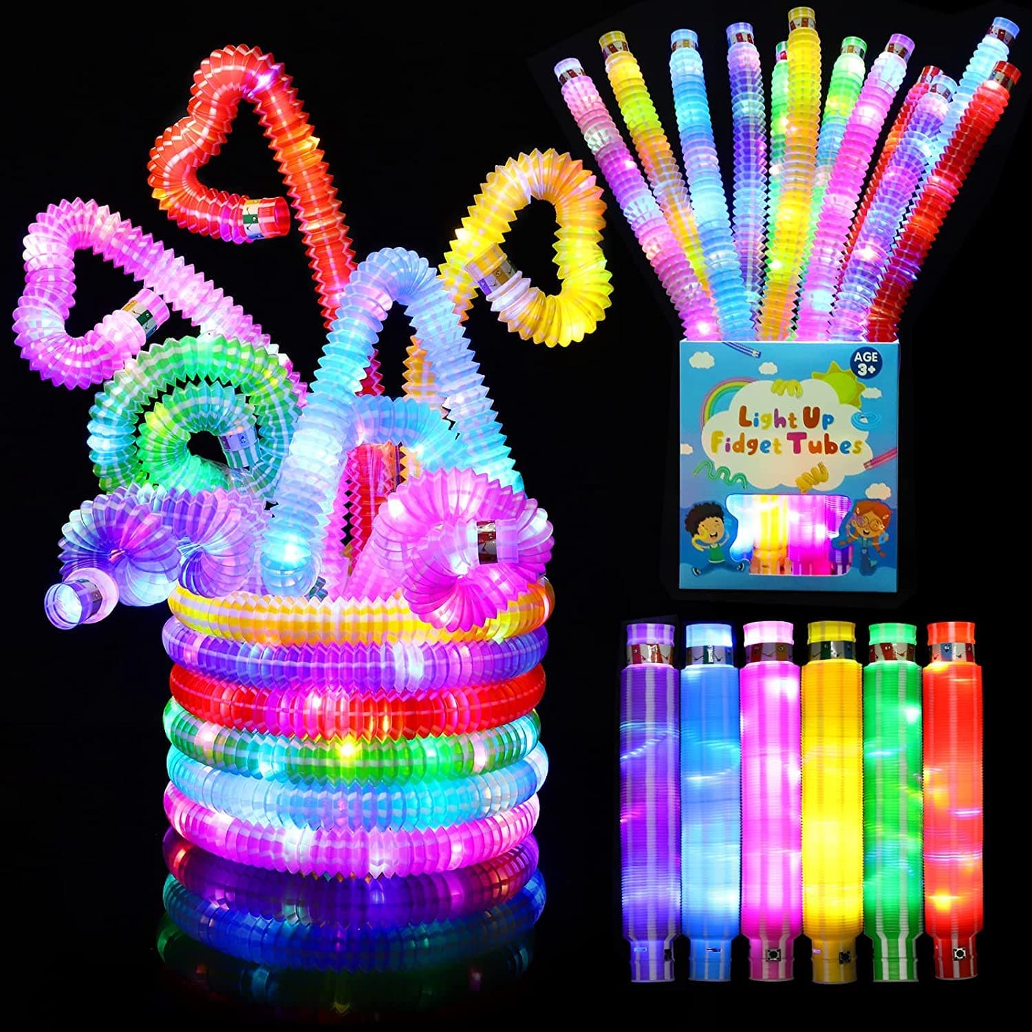 🎉 Piucrty 12 Stück Mitgebsel Kindergeburtstag 2022 LED Pop Tubes Fidget Toys Knicklichter Armbänder Party Deko Set 🌟