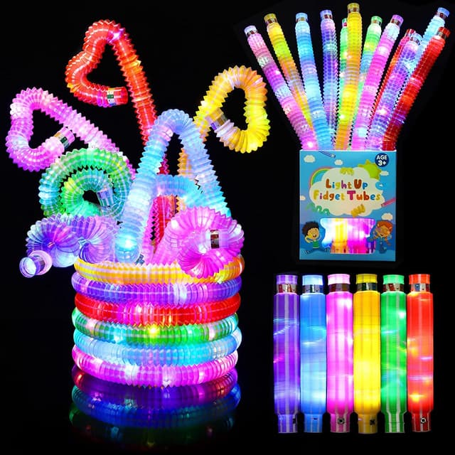 🎉 Piucrty 12 Stück Mitgebsel Kindergeburtstag 2022 LED Pop Tubes Fidget Toys Knicklichter Armbänder Party Deko Set 🌟