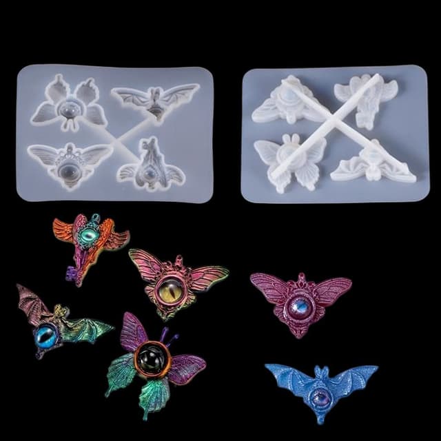 🎃 FineInno 5 Stück Epoxidharz Formen Halloween Silikonform Gießform Giessformen DIY Teufels Frühling Sommer Schmuck Engel Schmetterling Anhänger Devil Eye Mold Angebot - Spare 20%!