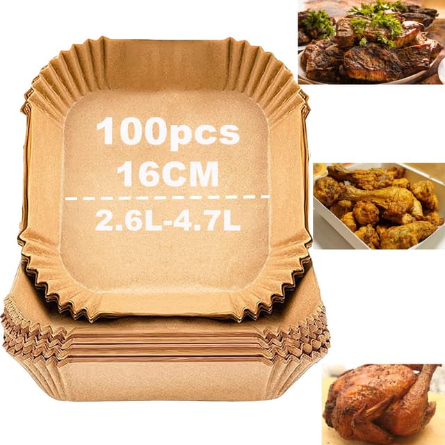 🔥 Backpapier für Heißluftfritteuse, 100 Stück 16cm 3-5L Airfryer 🍟