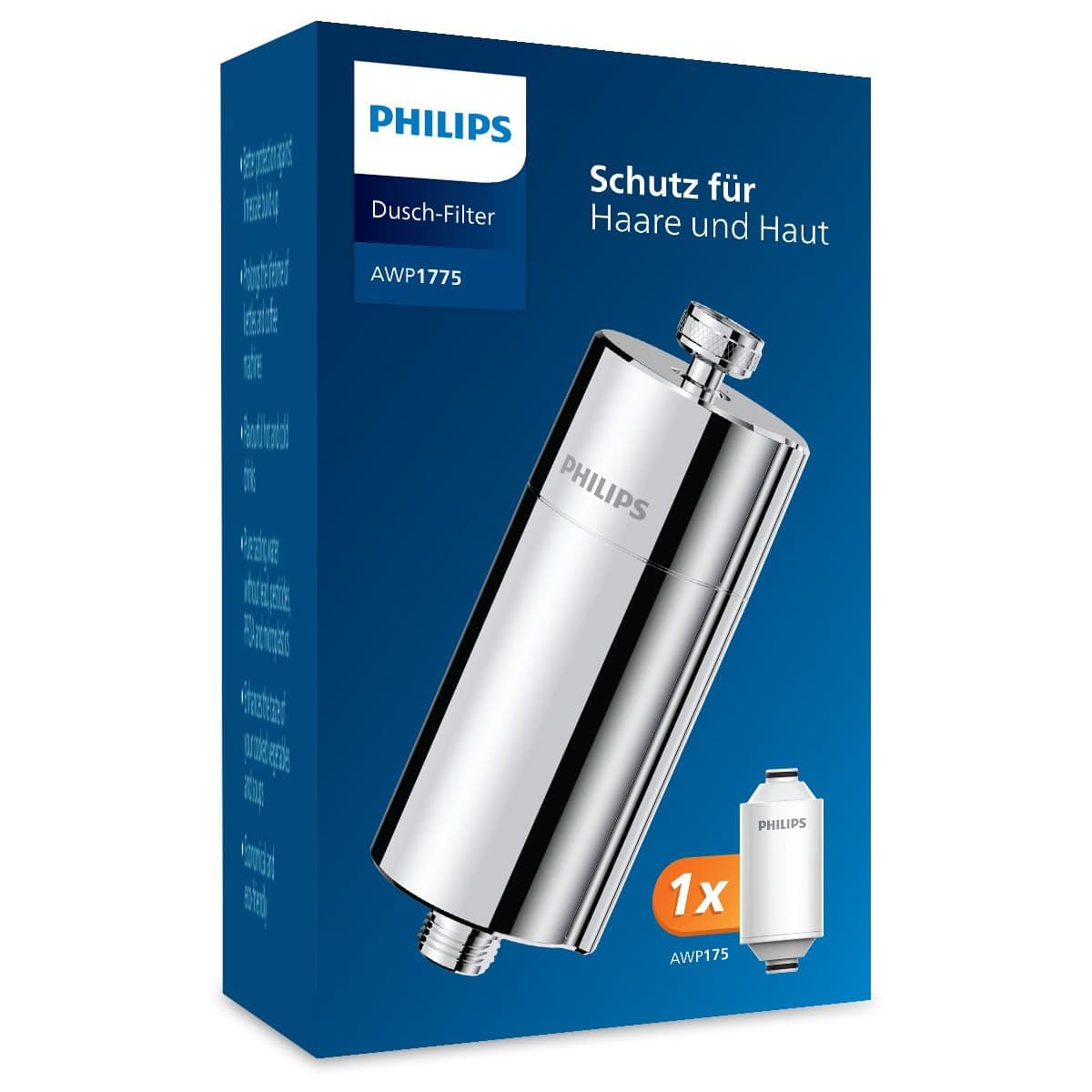 🚿🌊💧 Philips Wasser-Inline-Duschfilter mit 1 Ersatzfilter-Kartusche, 50.000 L Filterkapazität, CHROM