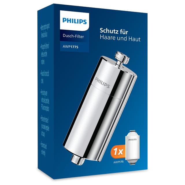 🚿🌊💧 Philips Wasser-Inline-Duschfilter mit 1 Ersatzfilter-Kartusche, 50.000 L Filterkapazität, CHROM